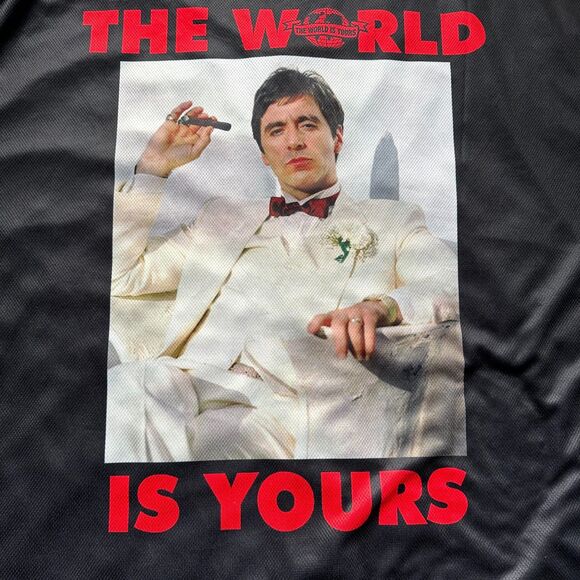 Scarface Tony Montana The World is Yours Black Baseball Jersey Men Size 5X NEW - Picture 1 of 5